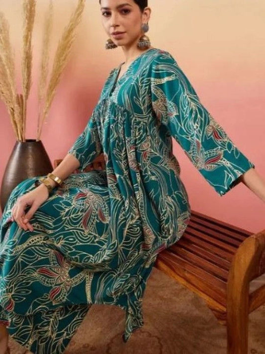Women Floral Printed Tiered Kurta with Palazzos