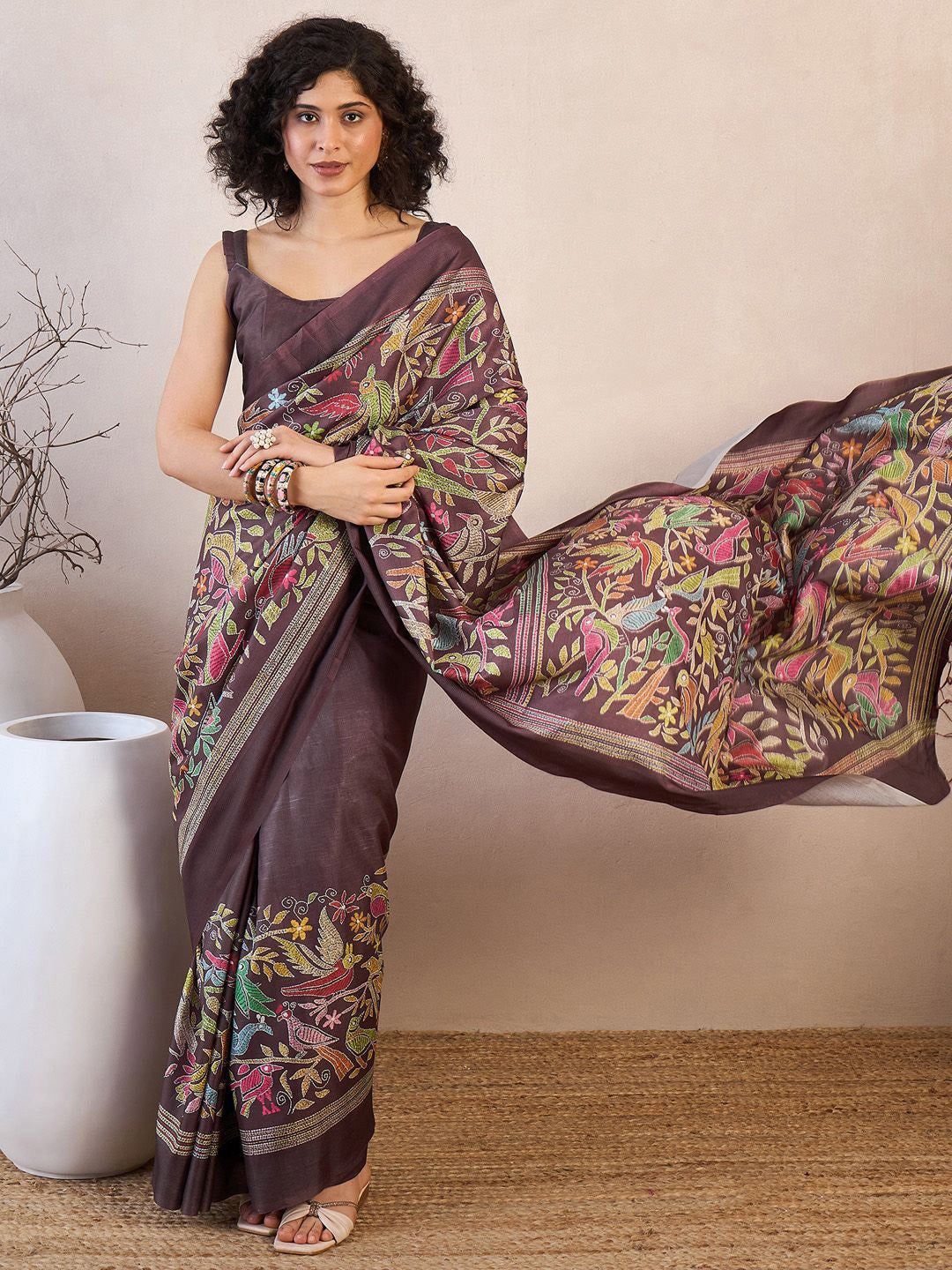 Ethnic Motifs Block Printed Ready to Wear Sarees