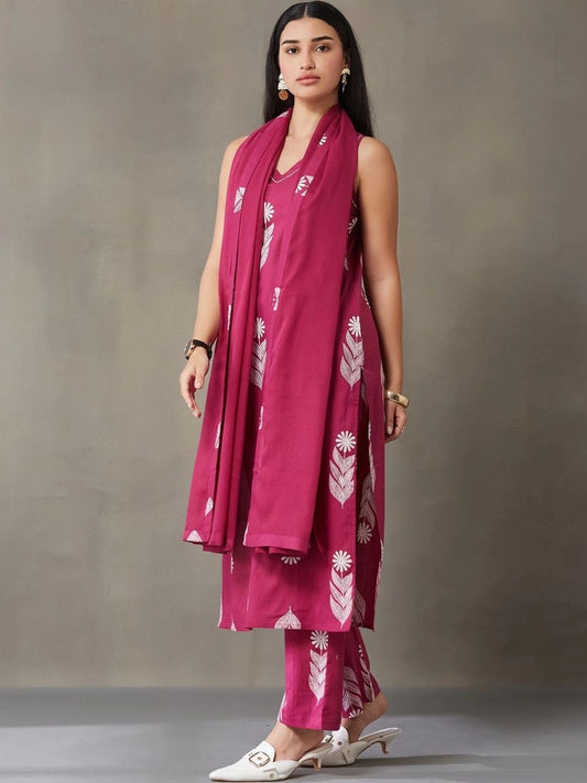 Women Ethnic Motifs Printed Regular Pure Cotton Kurta with Trousers & With Dupatta