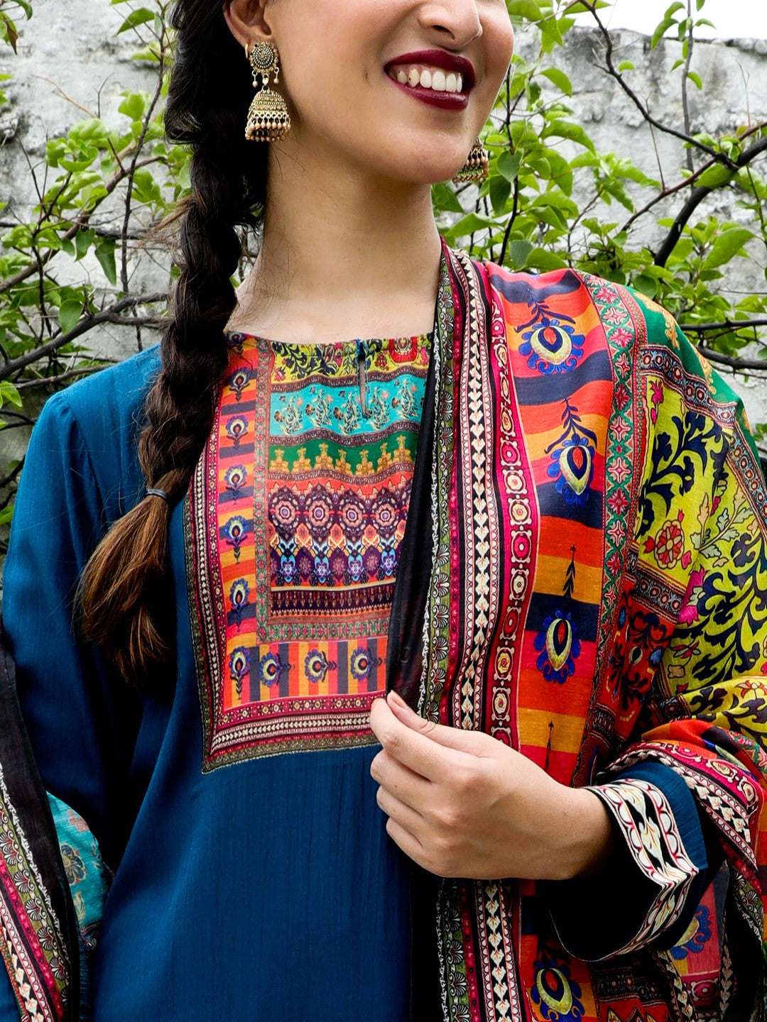 Ethnic Motifs Printed Straight Kurta with Trousers & Dupatta