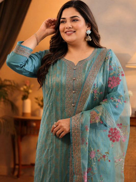 Women Ethnic Motifs Regular Kurta with Trousers & With Dupatta