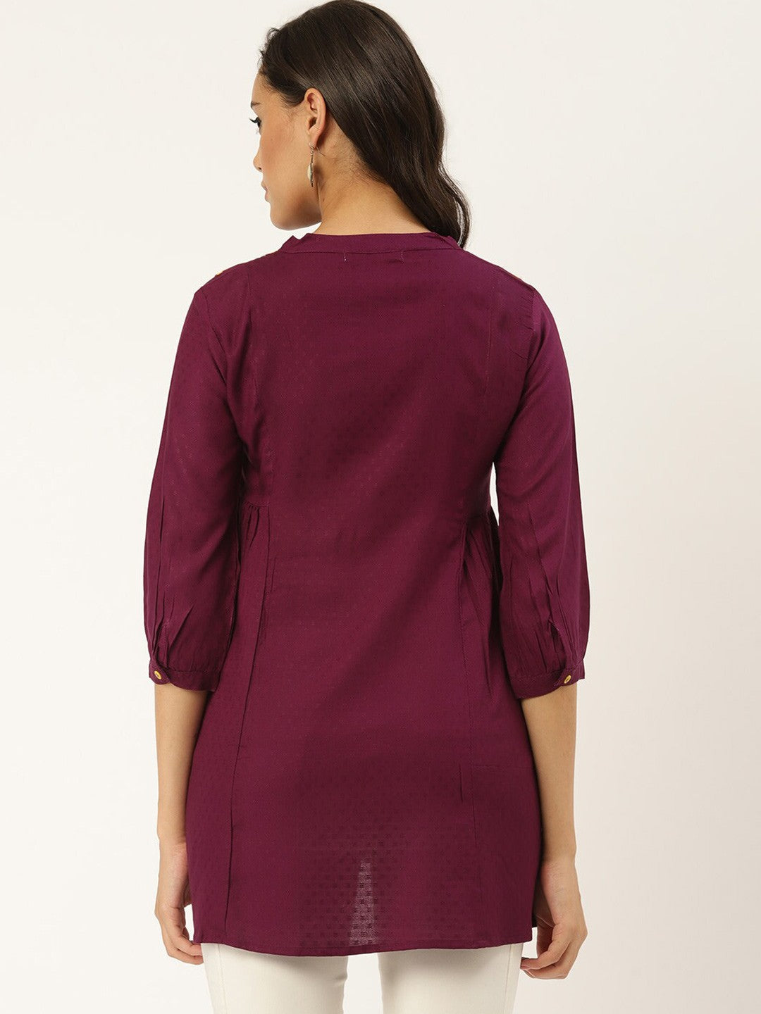 Ethnic Motifs Embroidered Mandarin Collar Tunic