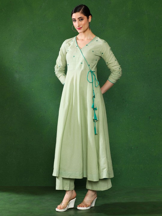 Angrakha Style Cotton Flared Kurta With Palazzos