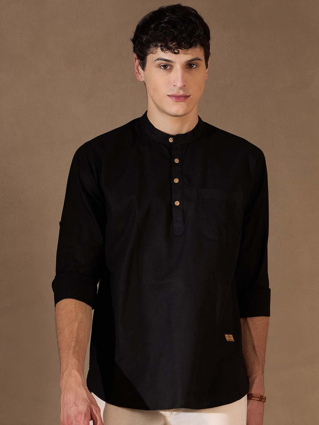 Men Black Cotton Kurta