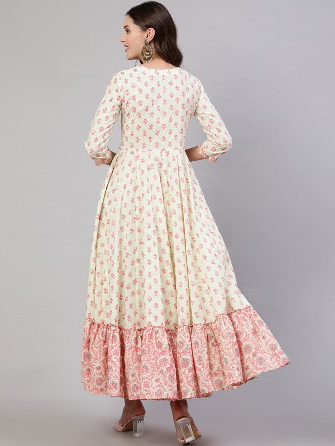 Floral Motifs Printed Mirror Work Anarkali Kurta
