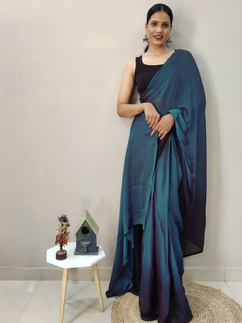 Blue Ombre Dyed Ready To Wear Saree