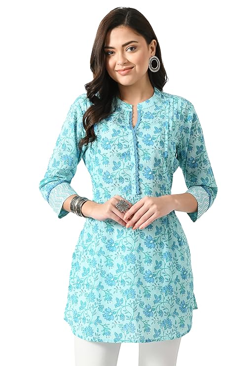 Women's Cotton 3/4 Slevee Floral Printed Kurta