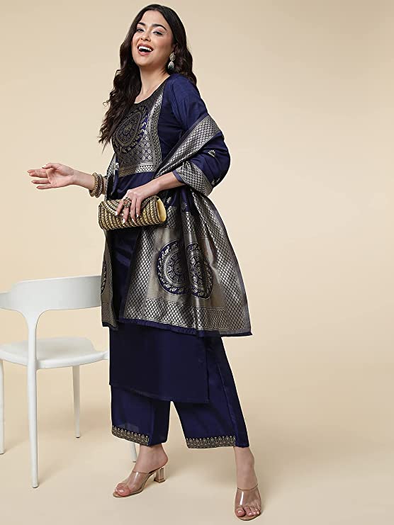 Women Green Silk Blend Kurta and Palazzo Set