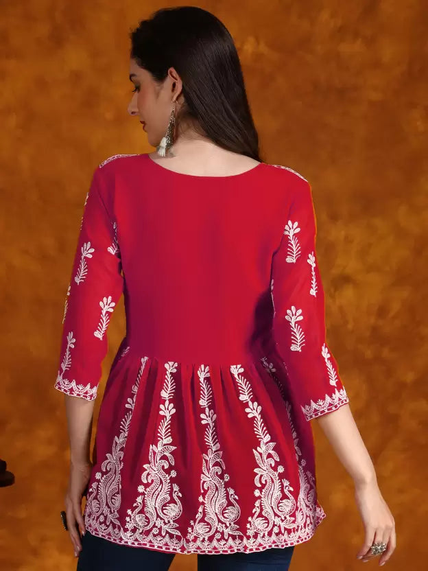Women Chikan Embroidery Georgette Flared Kurta