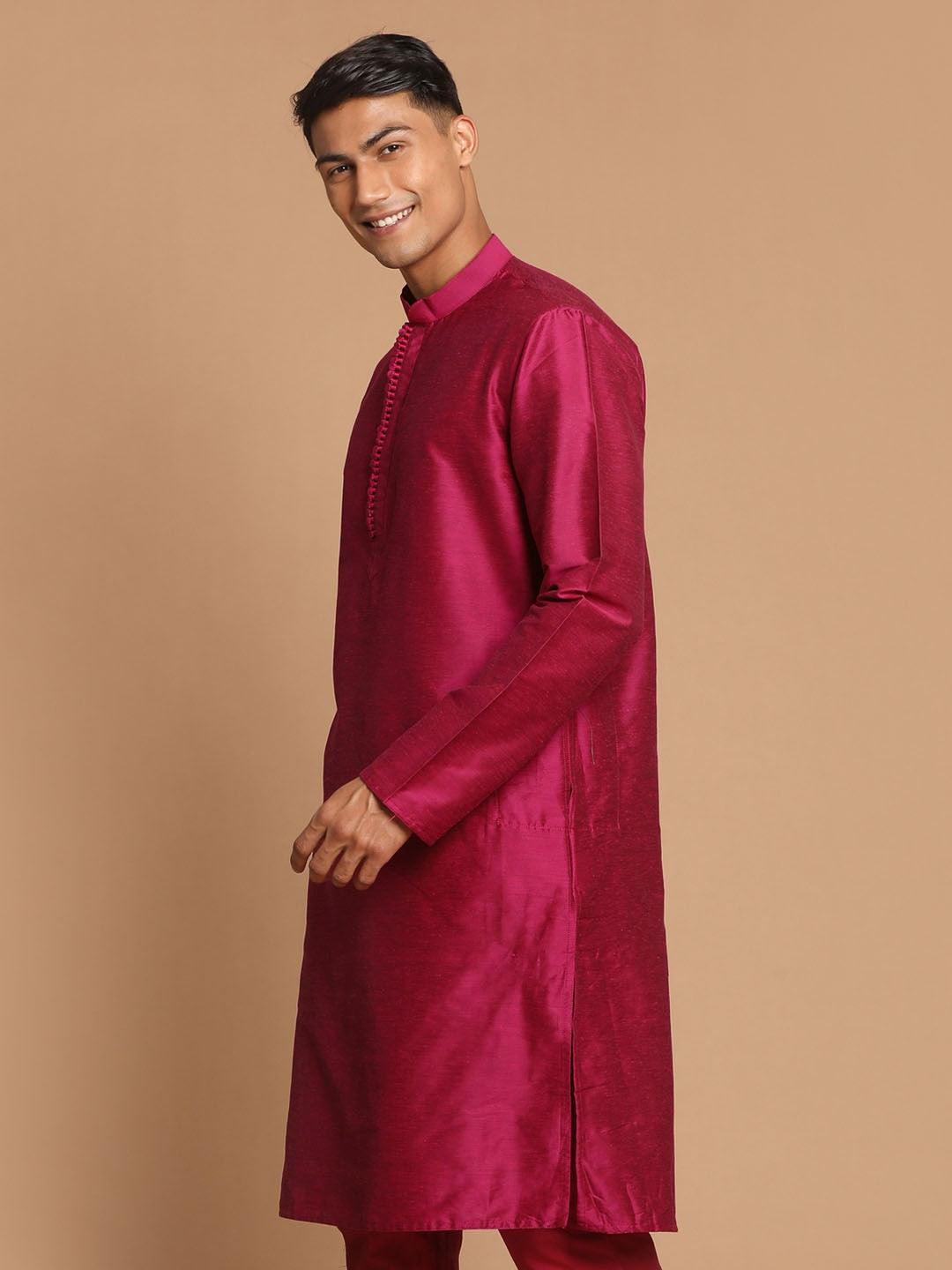 Men Pink Viscose Regular Kurta