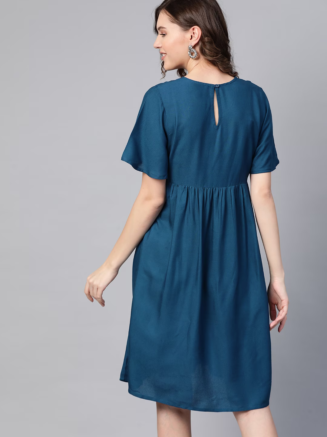 Navy Blue & Off White Ethnic Motifs A-Line Dress