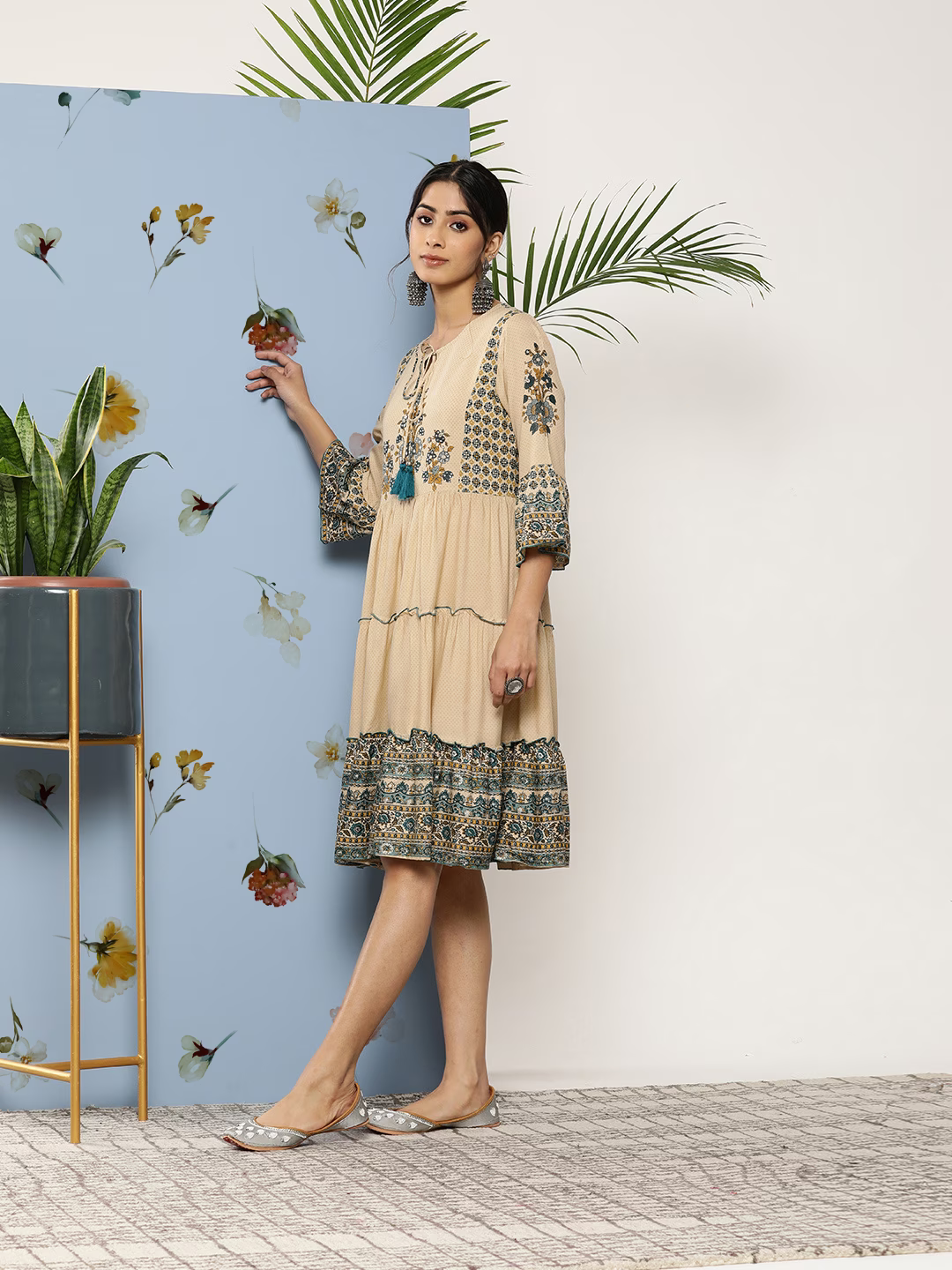 Women Ethnic Motifs Printed Tiered Fit & Flare Dress