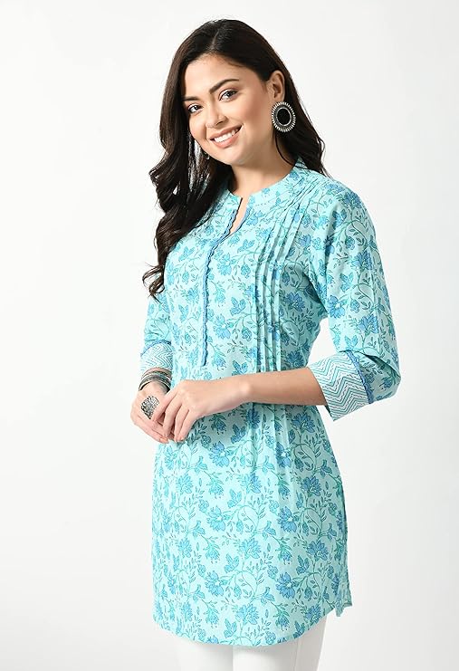 Women's Cotton 3/4 Slevee Floral Printed Kurta