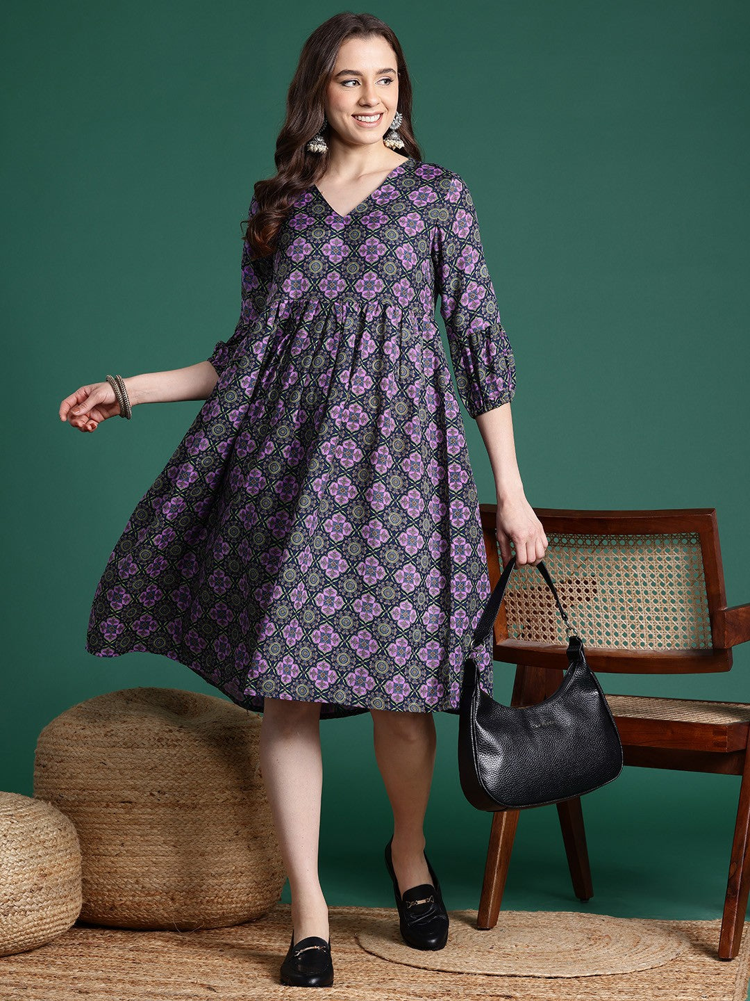 Printed Fit & Flare Ethnic Dress