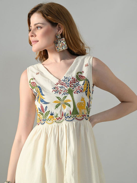 Women Ethnic Motifs Embroidered Empire Thread Work Pure Cotton Kurta with Palazzos