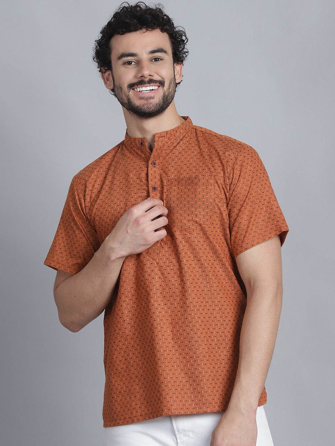 Geometric Woven Design Cotton Short Straight Kurta
