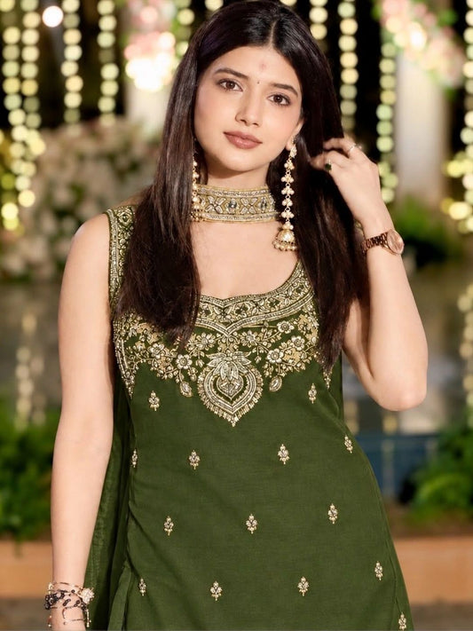 Women Ethnic Motifs Embroidered Regular Kurta with Sharara & With Dupatta