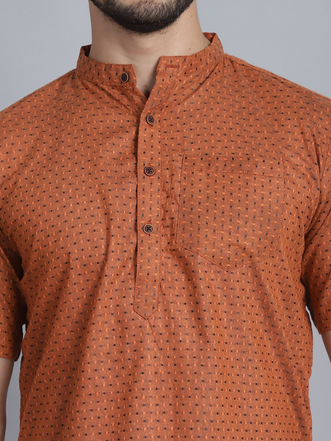 Geometric Woven Design Cotton Short Straight Kurta