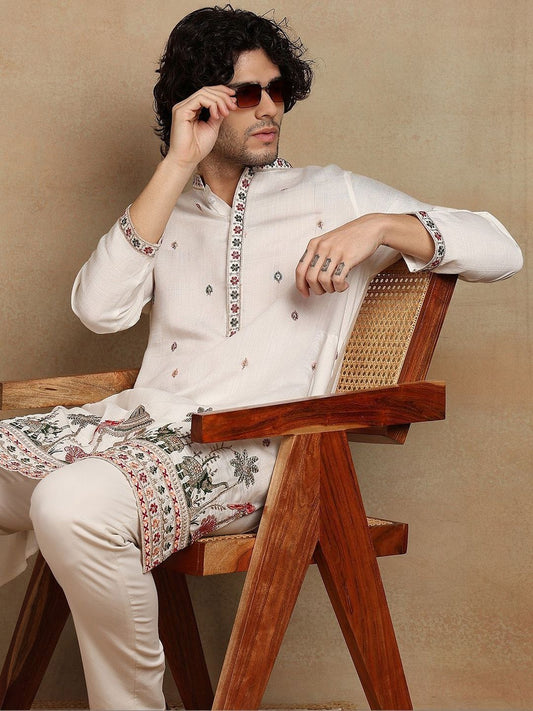 Embroidered Mandarin Collar Knee Length Straight Kurta