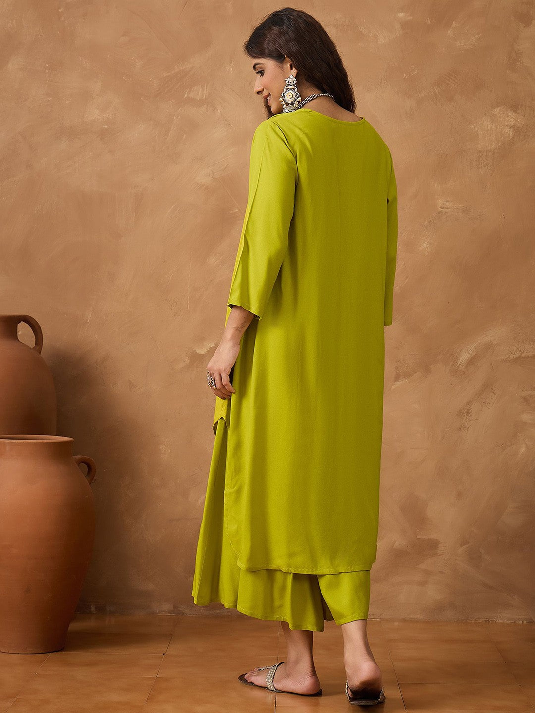 V-Neck Empire A-Line Kurta With Palazzos
