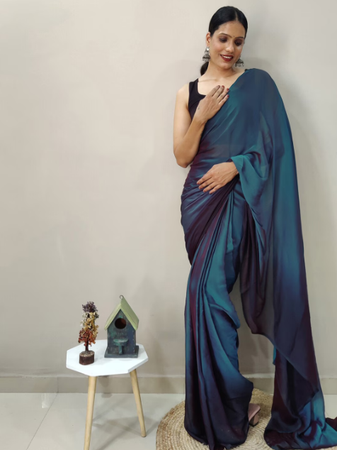Blue Ombre Dyed Ready To Wear Saree