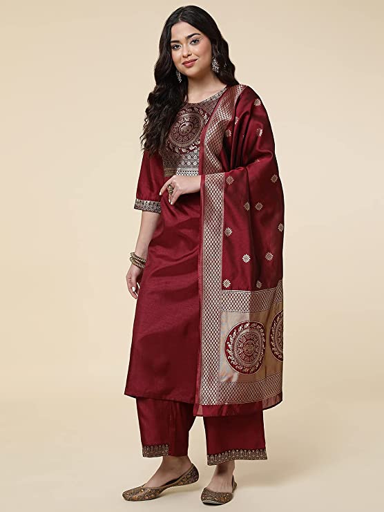 Women Green Silk Blend Kurta and Palazzo Set