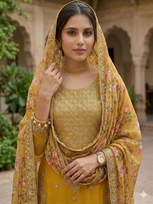 Women Floral Embroidered Regular Kurta with Sharara & With Dupatta