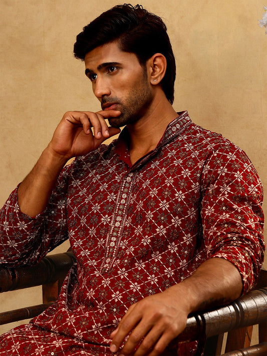 Embroidered Regular Sequinned Kurta With Korean Pants