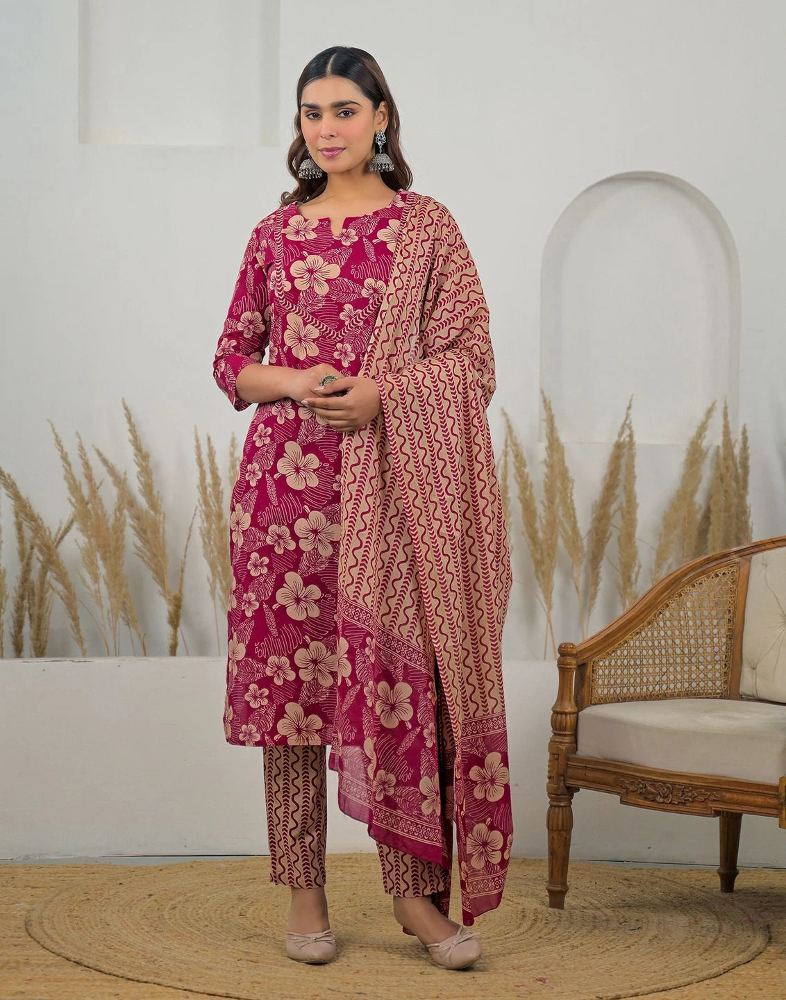 Women Cotton Blend Kurta Pant Dupatta Set - Amy's Cart