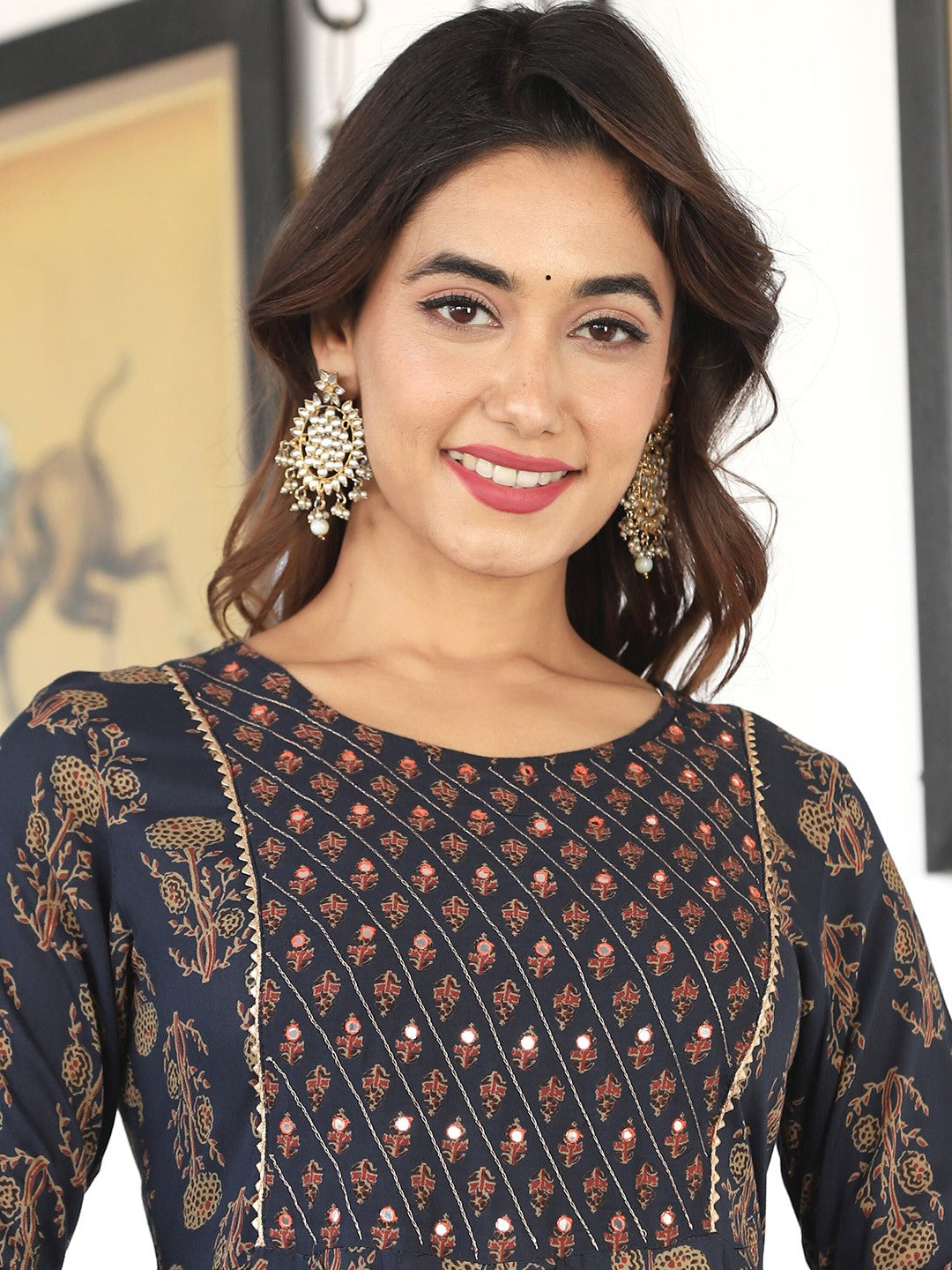Ethnic Motifs Printed Round Neck Anarkali Kurta