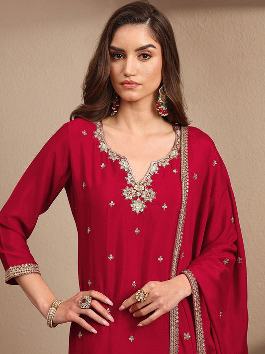 Women Floral Embroidered Regular Kurta with Palazzos & With Dupatta