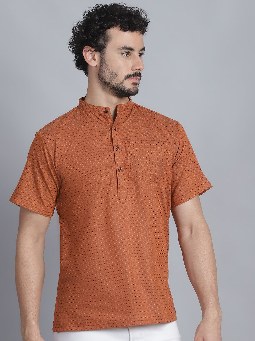 Geometric Woven Design Cotton Short Straight Kurta
