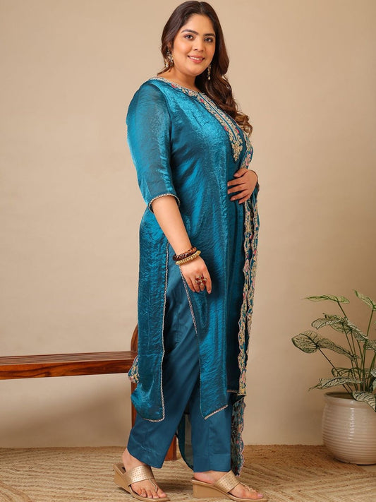 Women Ethnic Motifs Embroidered Regular Thread Work Kurta with Trousers & With Dupatta