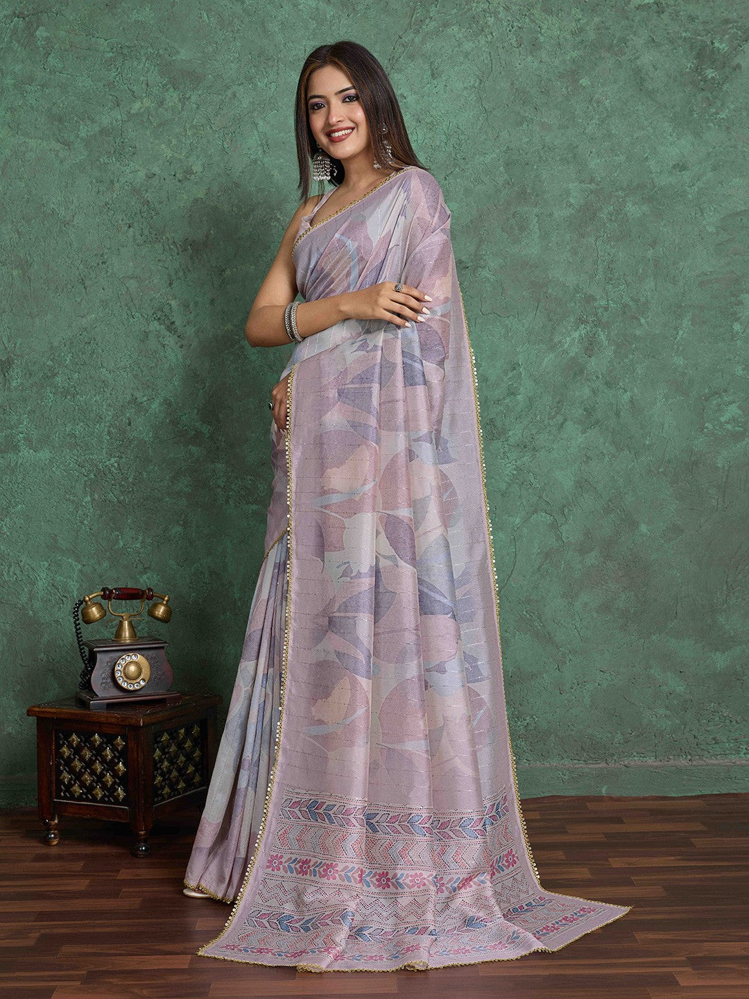 Sequinned Silk Blend Saree