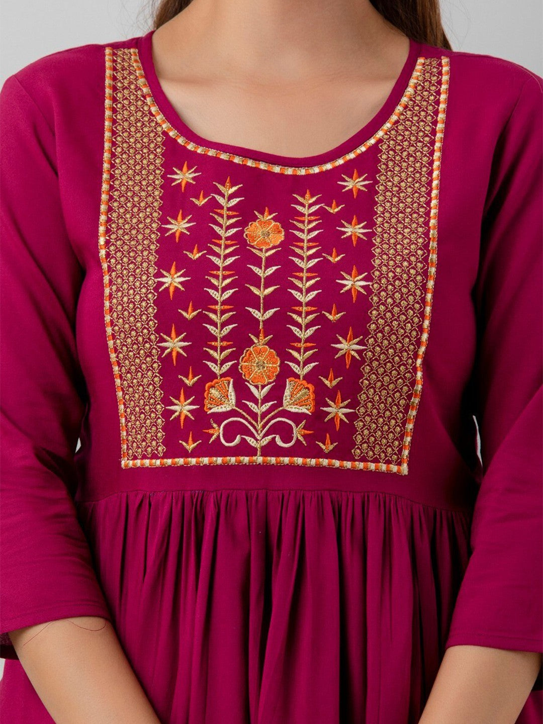 Floral Embroidered Round Neck Top