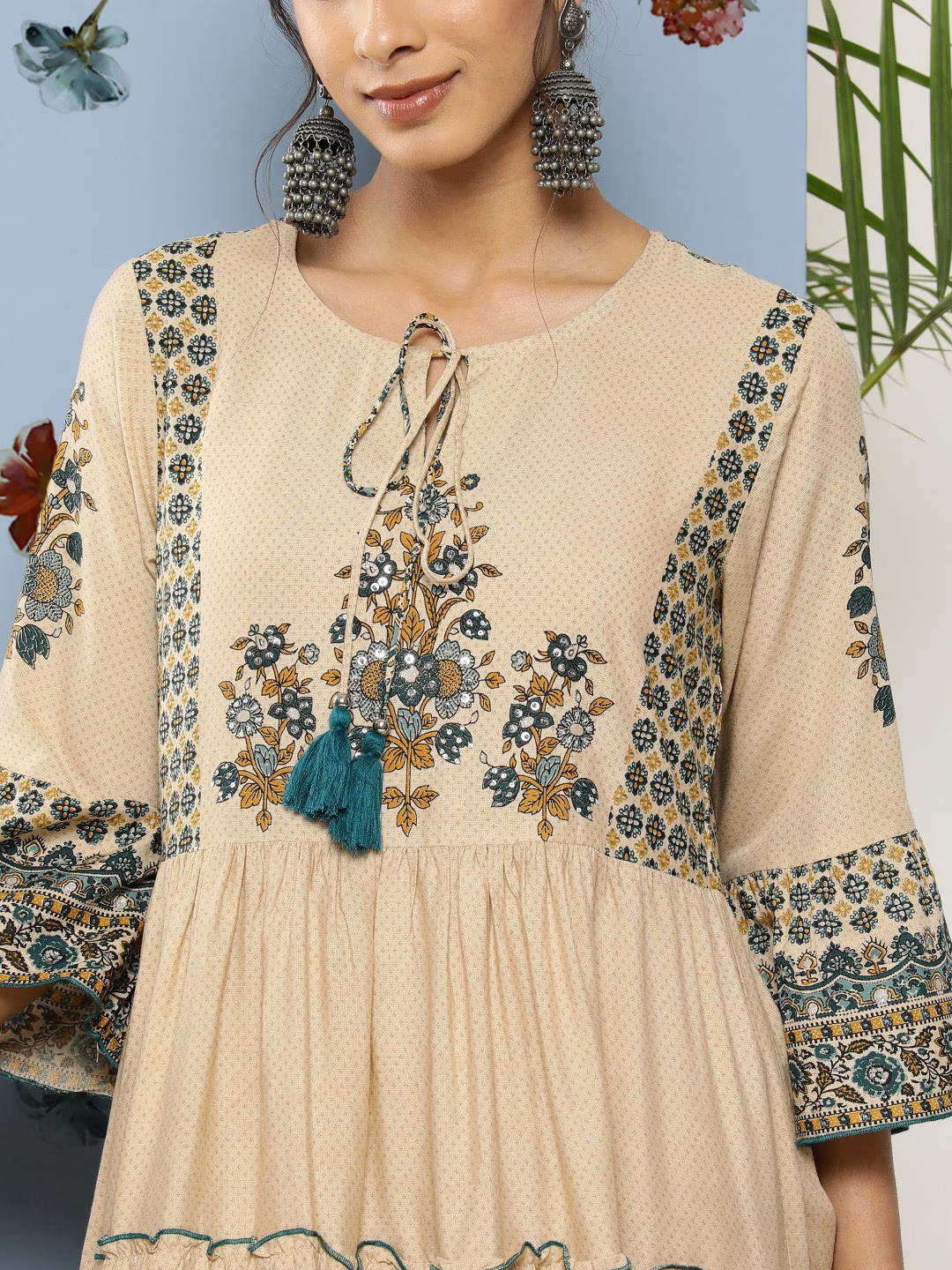 Women Ethnic Motifs Printed Tiered Fit & Flare Dress