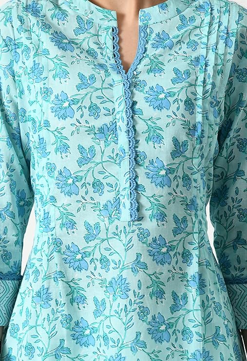 Women's Cotton 3/4 Slevee Floral Printed Kurta