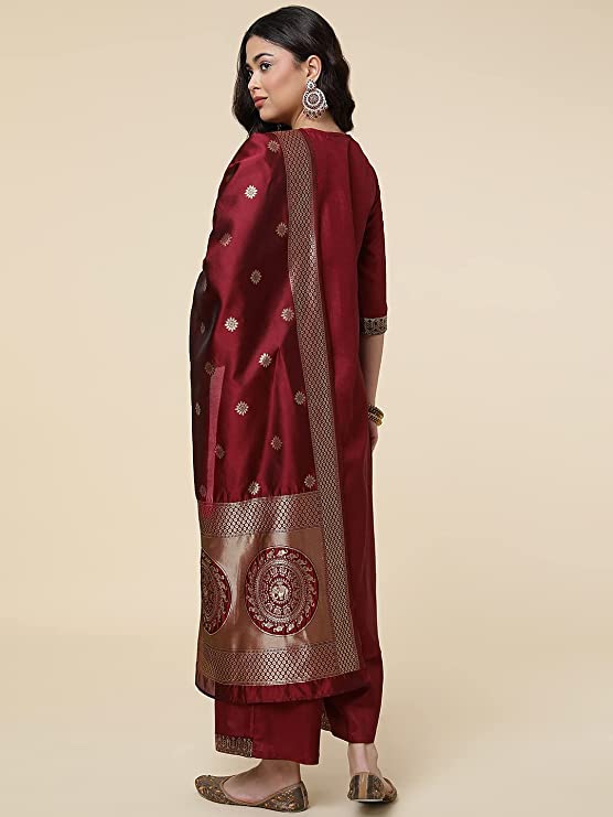 Women Green Silk Blend Kurta and Palazzo Set