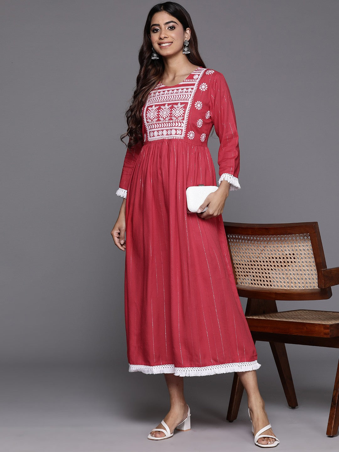 Embroidered A-Line Midi Dress