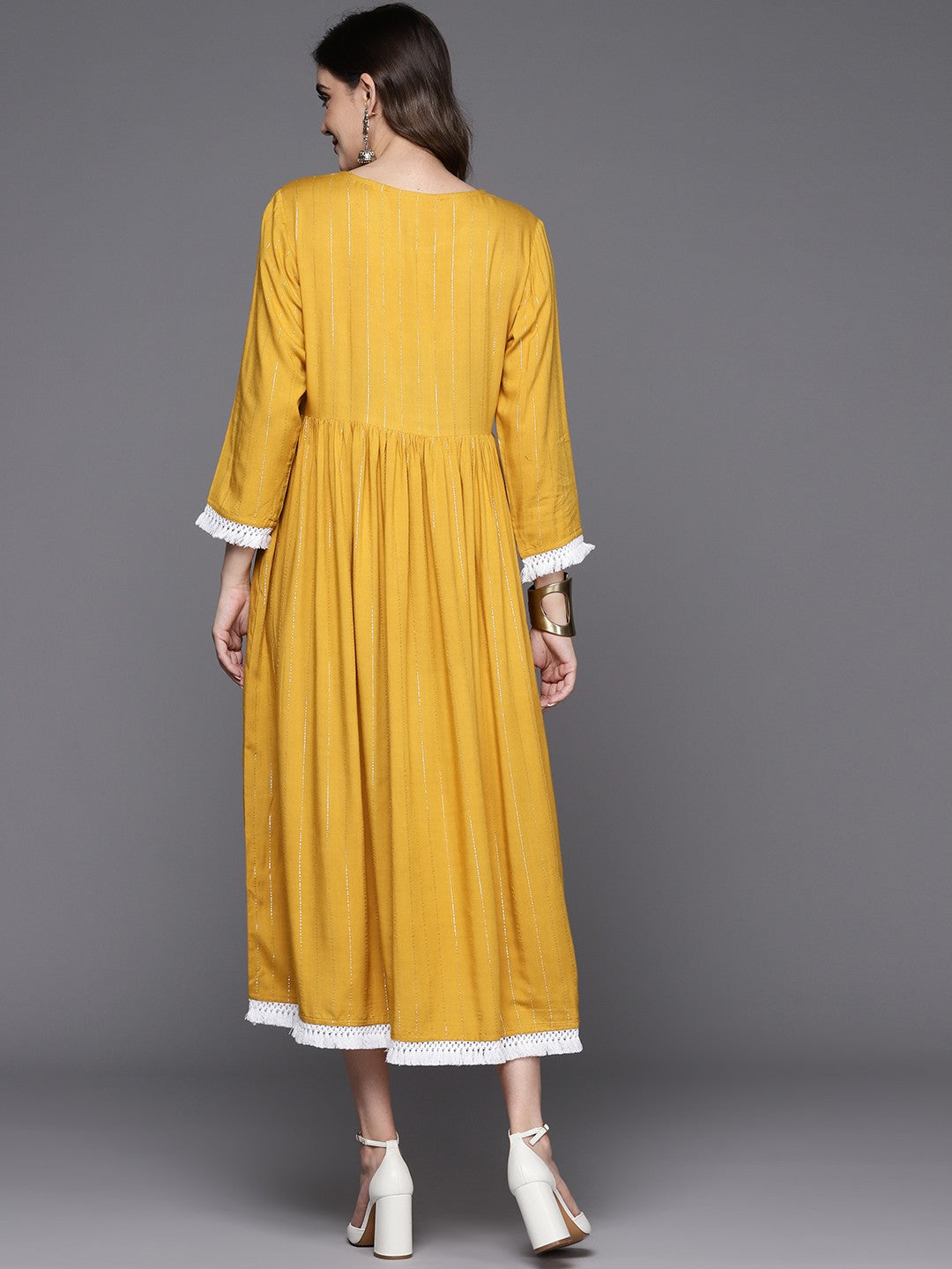 Ethnic Motifs Embroidered A-Line Midi Dress