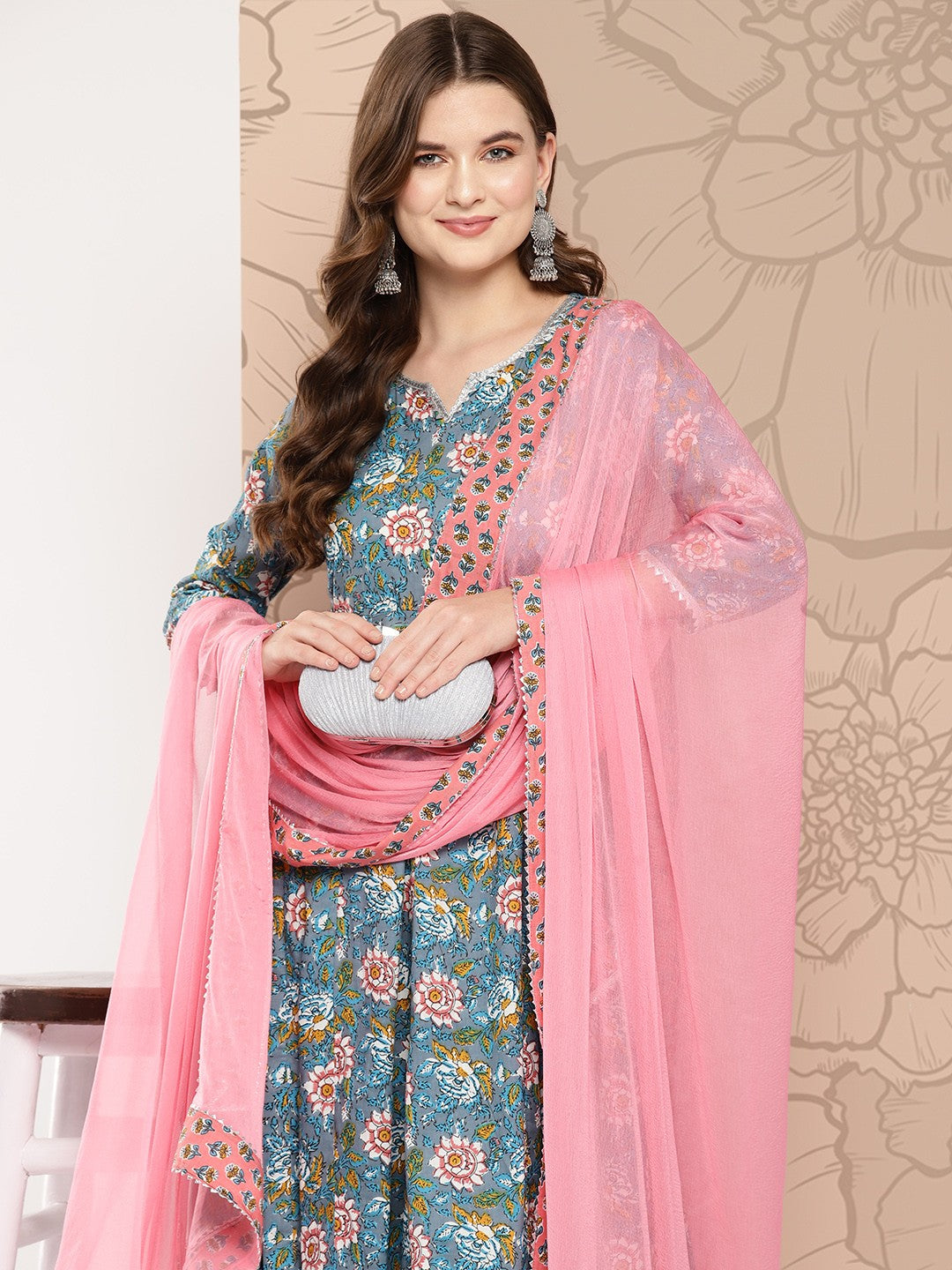 Women Floral Printed Gotta Patti Pure Cotton Kurta with Palazzos & With Dupatta