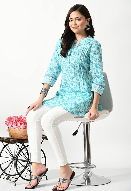 Women's Cotton 3/4 Slevee Floral Printed Kurta