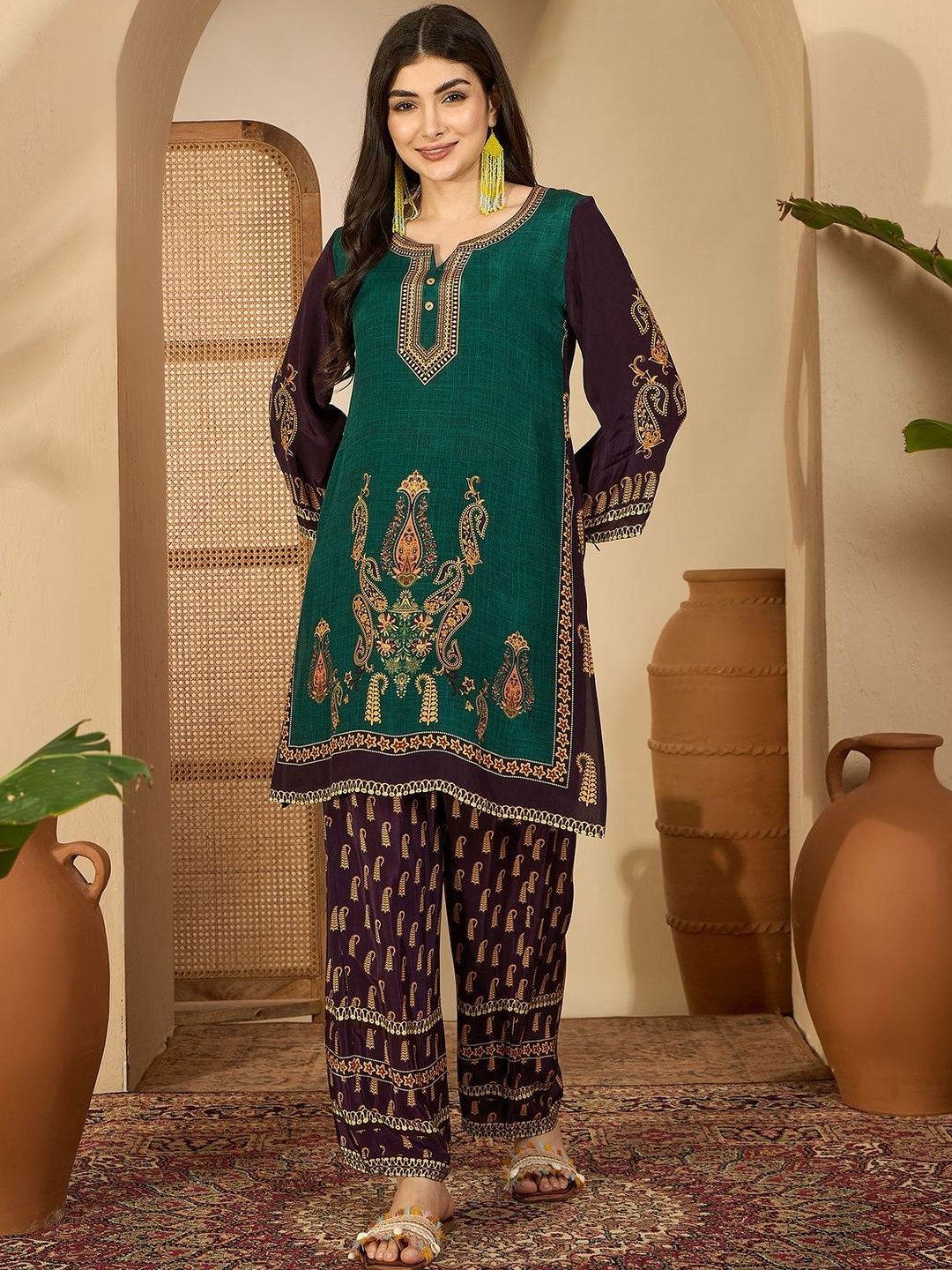 Printed Round Neck Tunic & Trousers Co-Ords Set