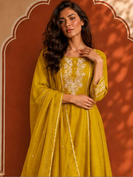 Women Ethnic Motifs Embroidered Regular Thread Work Kurta with Palazzos & Dupatta
