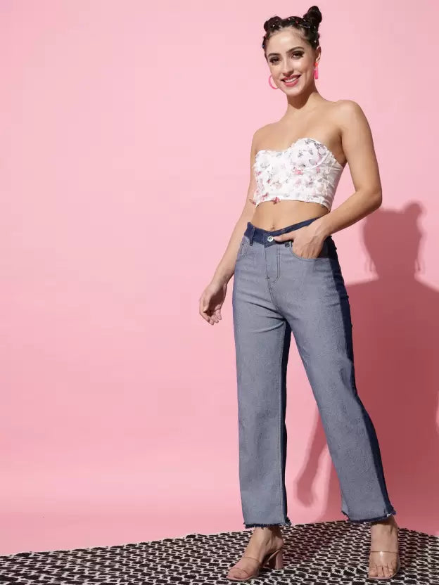 Women Flared Mid Rise Blue Grey Jeans