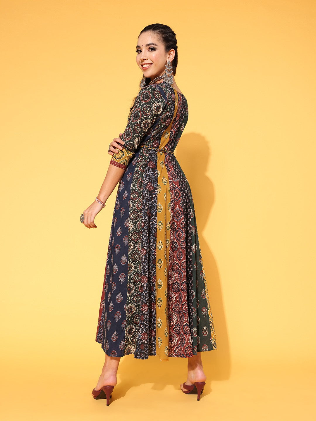 Women Red Floral Swirling Volume Dress