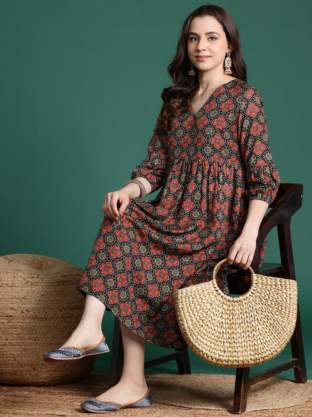 Printed Fit & Flare Ethnic Dress
