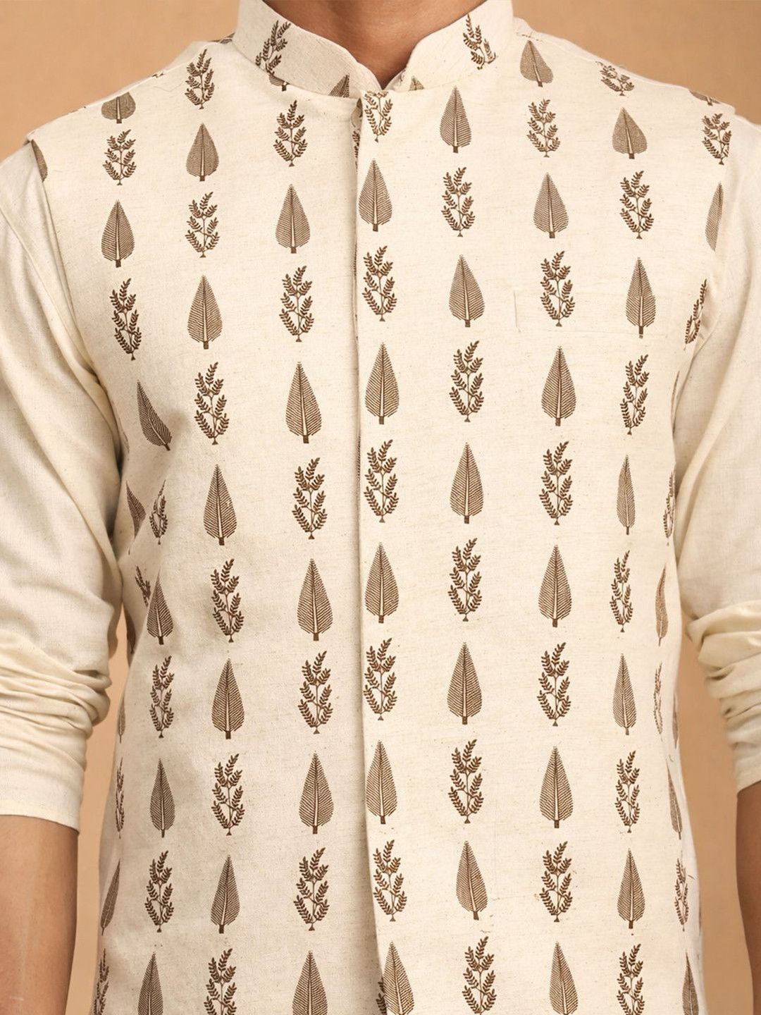 Men Pure Cotton Regular Mid-Length Kurta Set with Printed Nehru Jacket