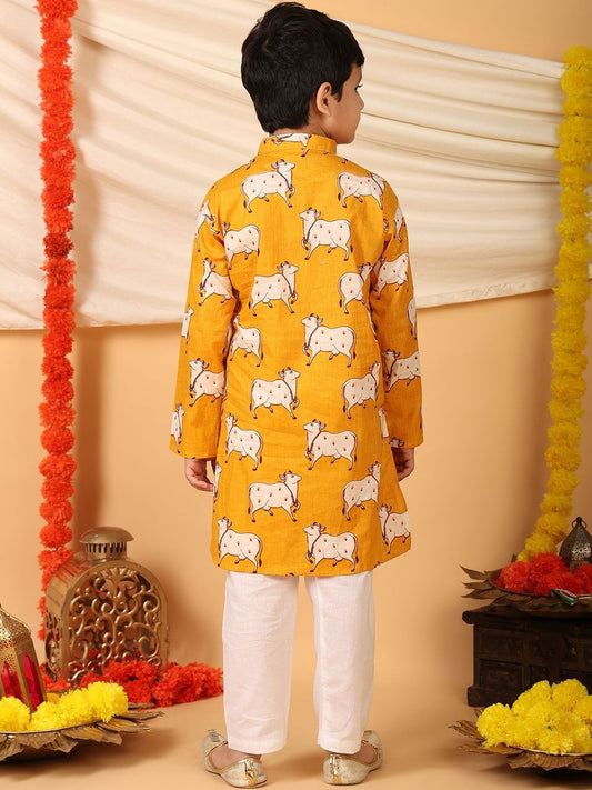 Boys Printed Regular Pure Cotton Kurta with Pyjamas