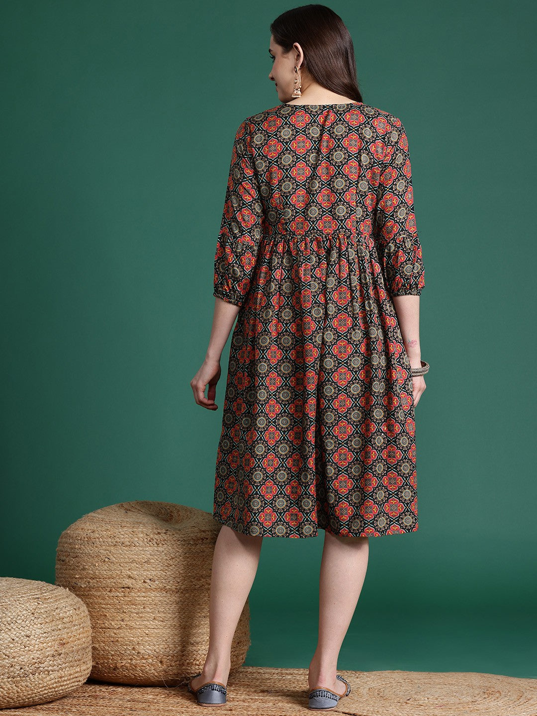 Printed Fit & Flare Ethnic Dress